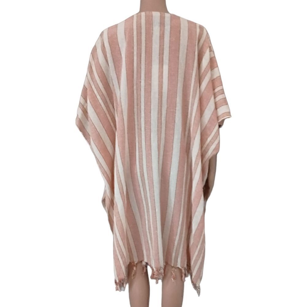 Rays for Days Kimono Cover Up One Size Coral Stripe Fringe Bohemian Beach NEW - Picture 6 of 15